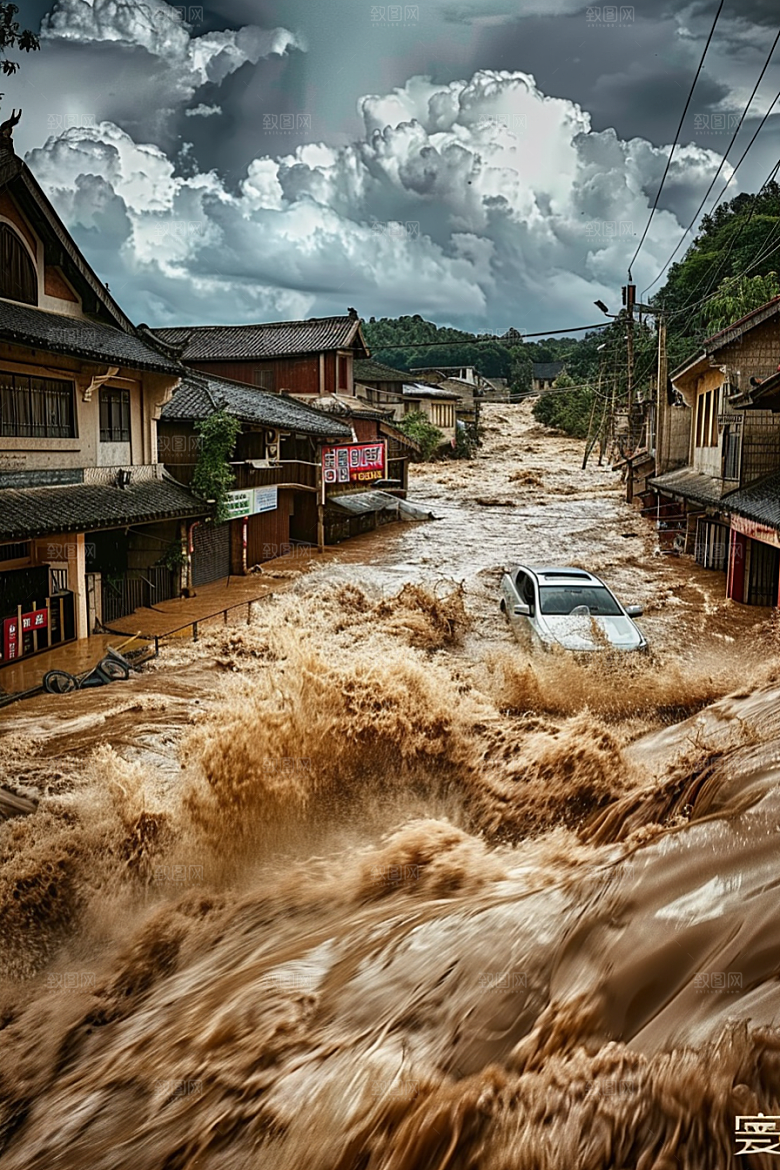 洪涝灾害极端天气暴雨摄影图
