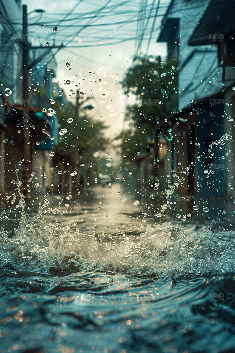 洪涝灾害极端天气暴雨摄影图