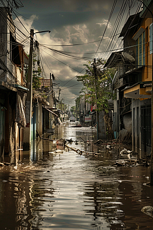 洪涝灾害泥石流城市被淹摄影图