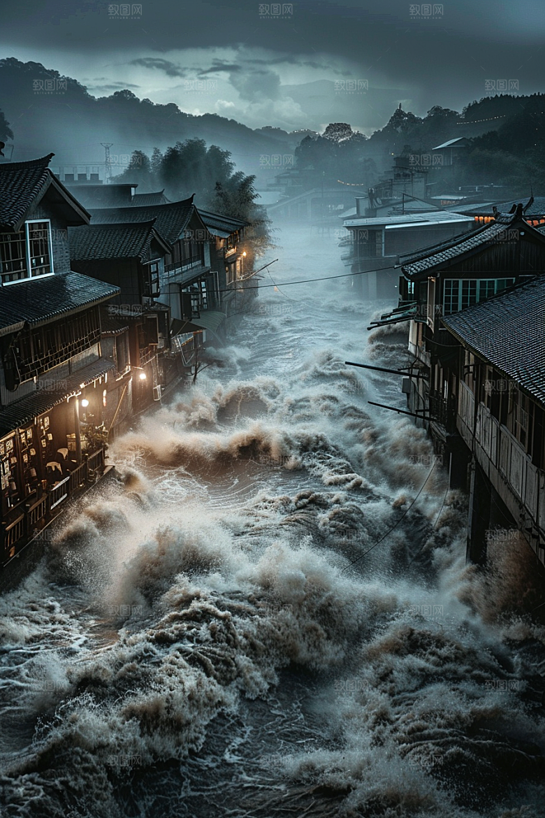 洪涝灾害高清暴雨摄影图