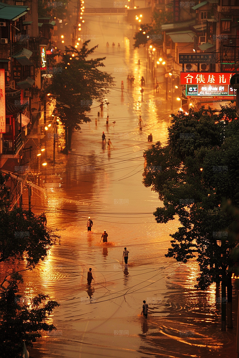洪涝灾害城市被淹洪水摄影图