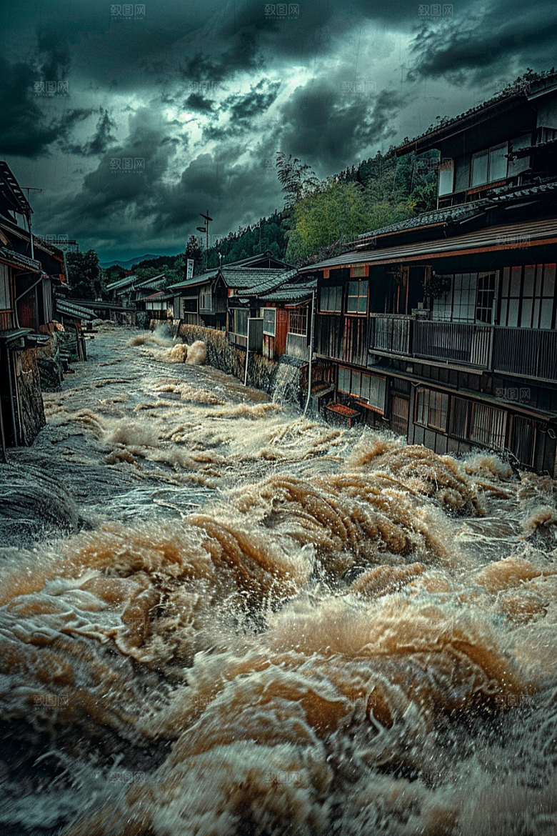 洪涝灾害城市被淹暴雨摄影图