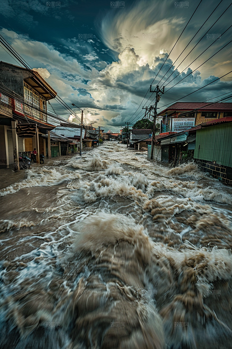 洪涝灾害暴雨洪灾摄影图