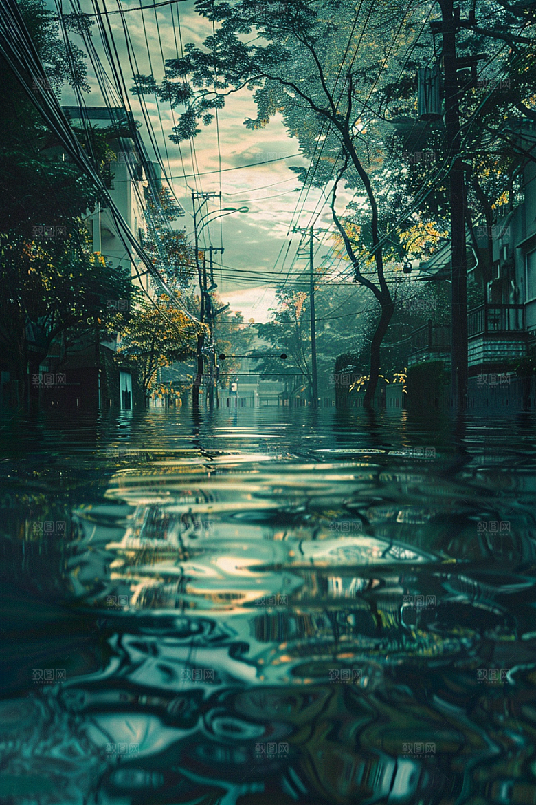 洪涝灾害夏天洪灾摄影图