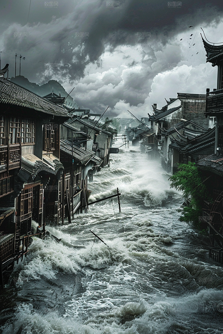 洪涝灾害暴雨恶劣天气摄影图