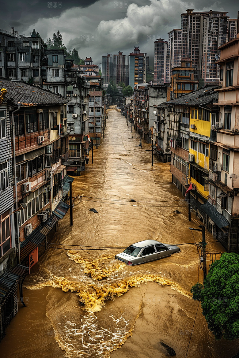 洪涝灾害极端天气恶劣天气摄影图
