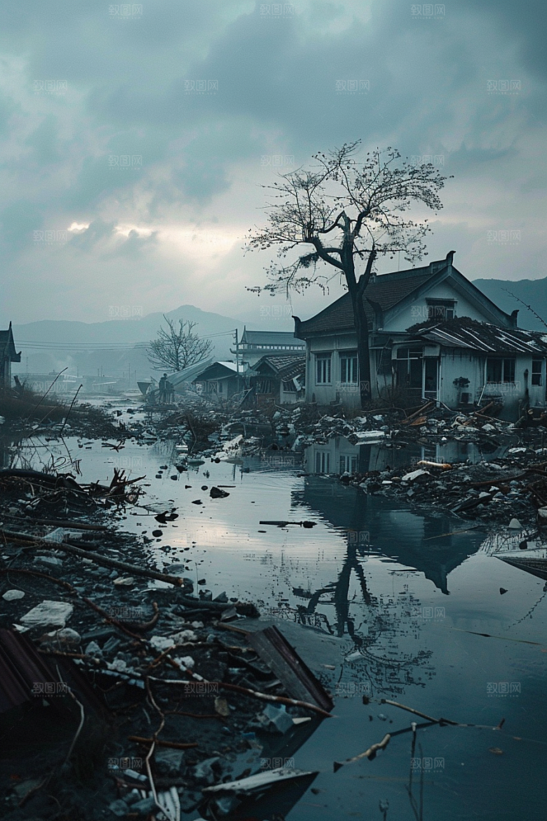 洪涝灾害夏天暴雨摄影图