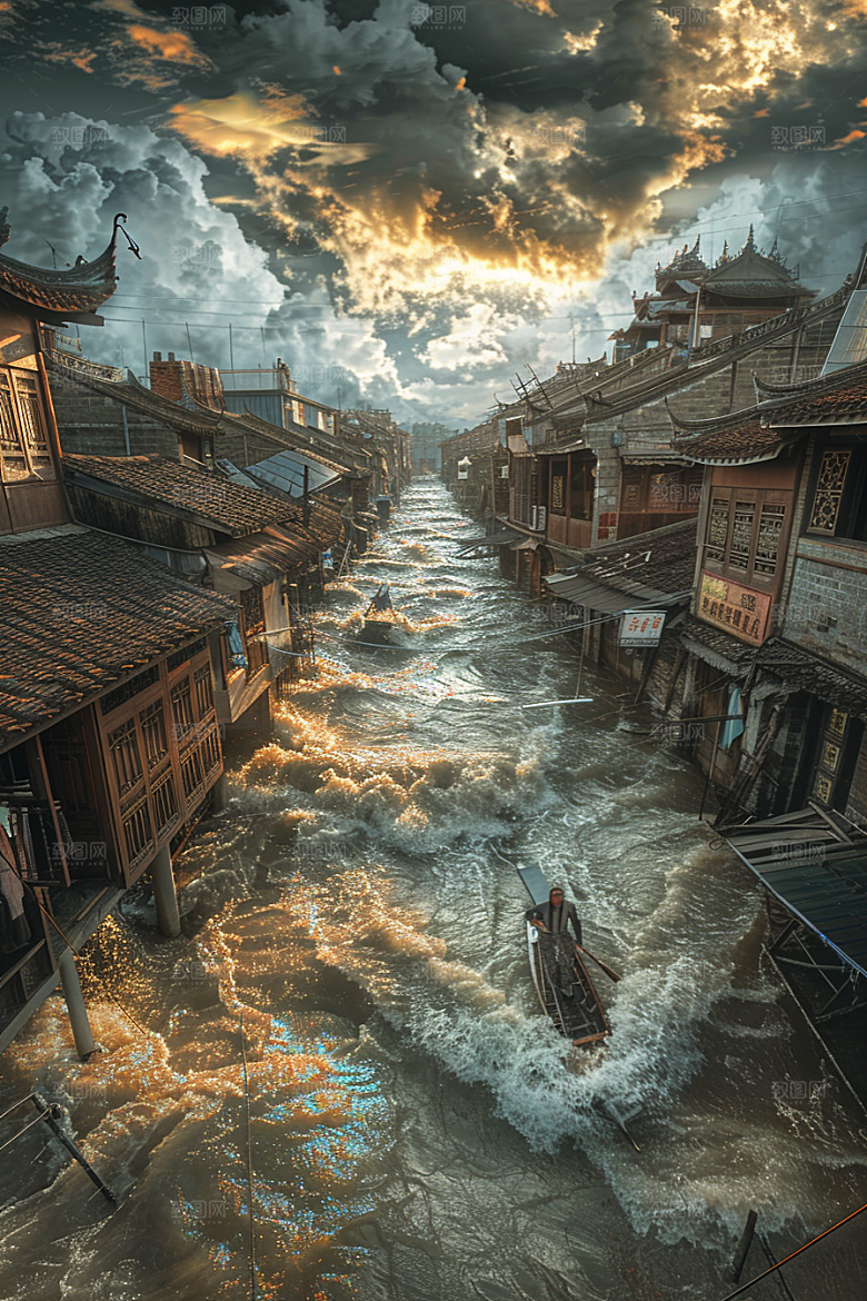 洪涝灾害极端天气恶劣天气摄影图