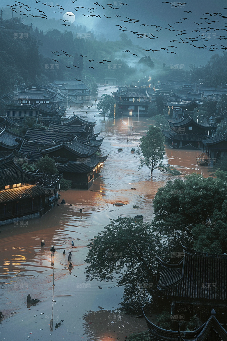 洪涝灾害暴雨夏季摄影图