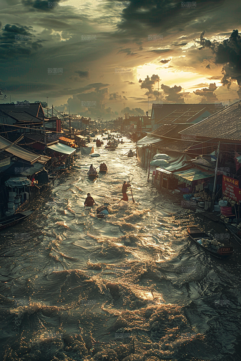 洪涝灾害抗洪抢险暴雨摄影图