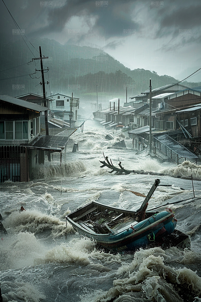 洪涝灾害泥石流暴雨摄影图