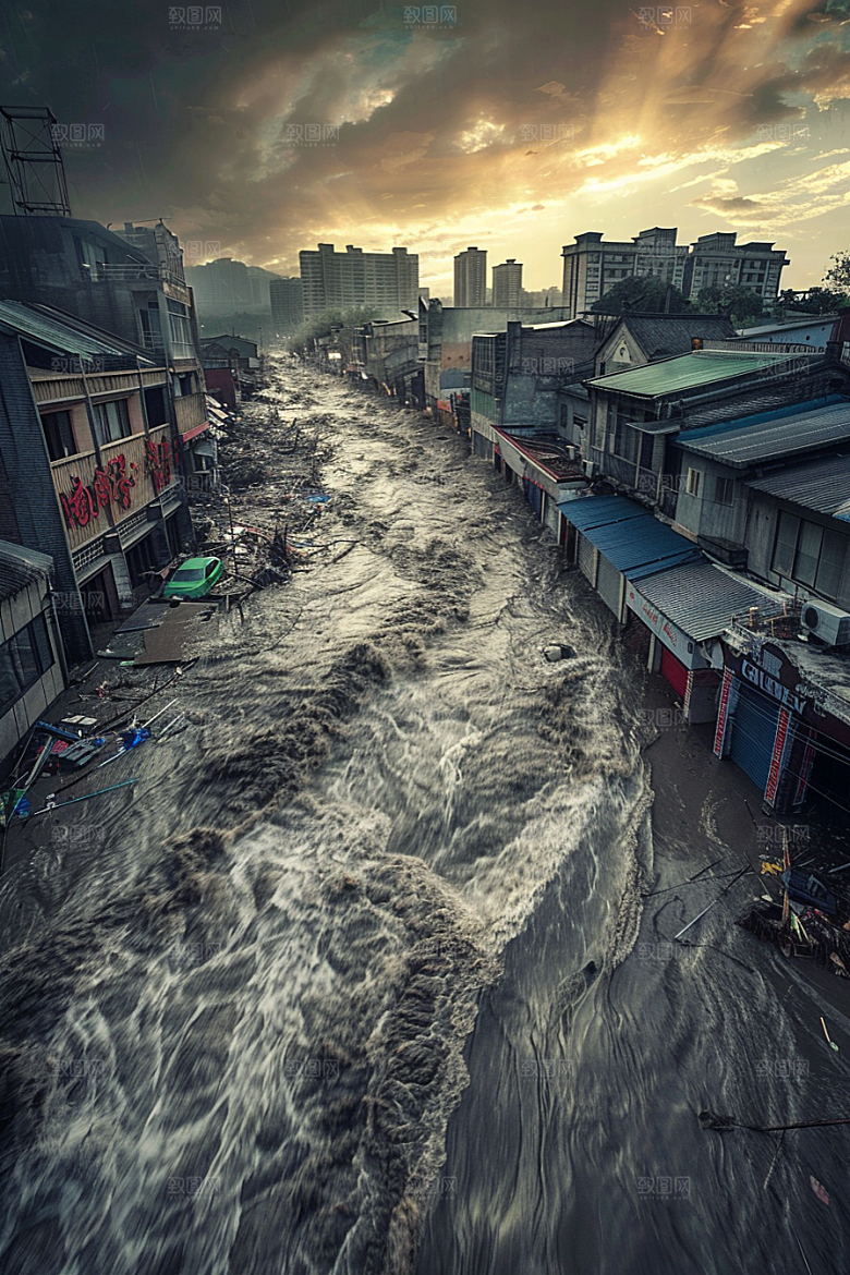 洪涝灾害泥石流极端天气摄影图