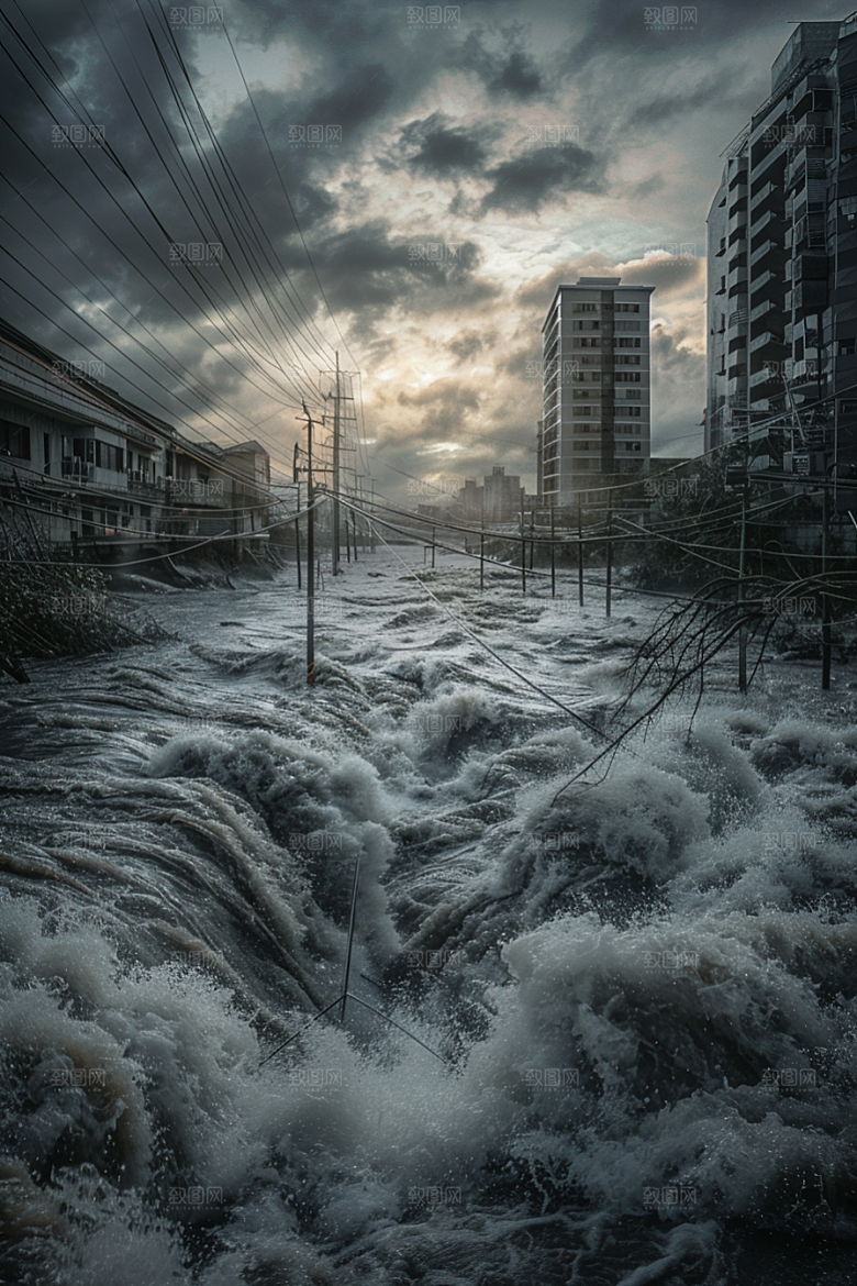 洪涝灾害抗洪抢险极端天气摄影图