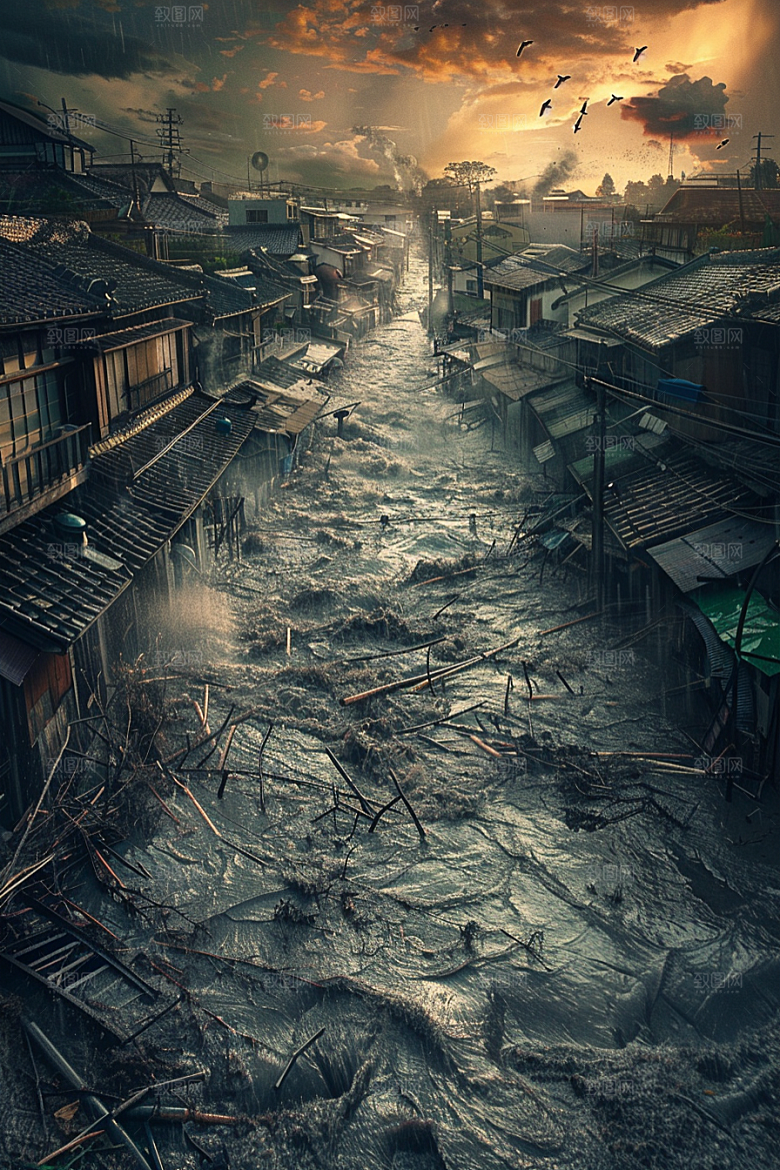 洪涝灾害洪水泥石流摄影图