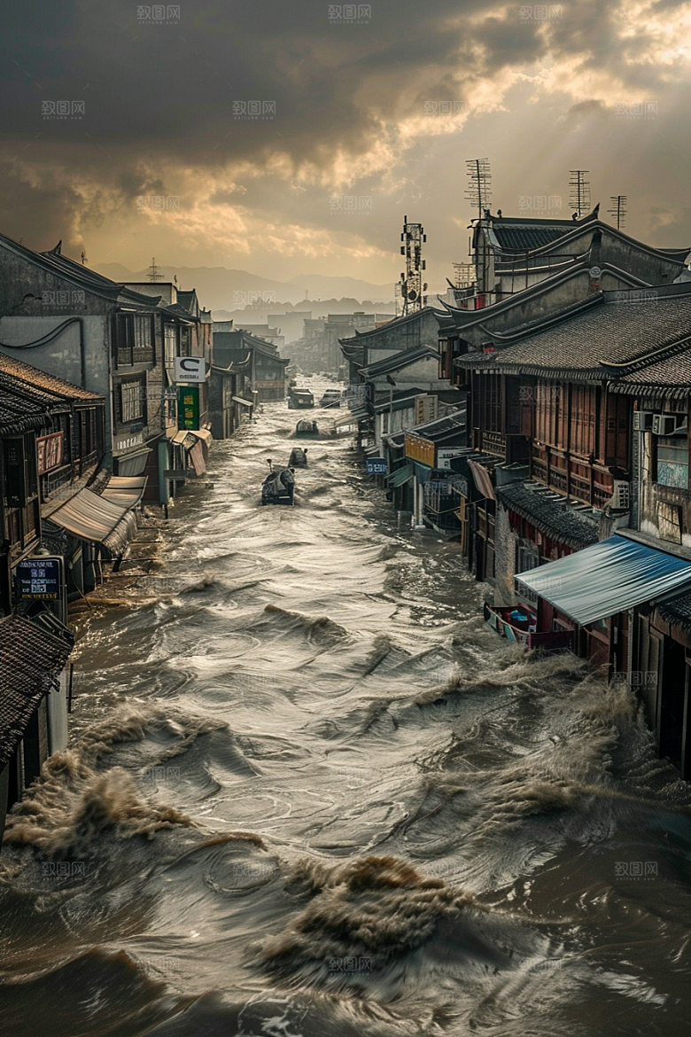 洪涝灾害自然灾害恶劣天气摄影图