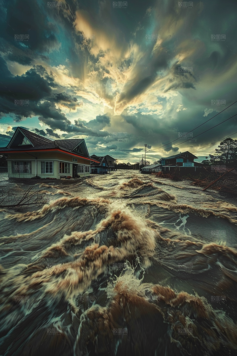 洪涝灾害洪水抗洪抢险摄影图