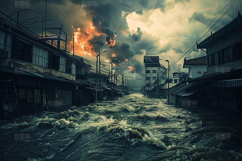 洪涝灾害暴雨洪灾摄影图