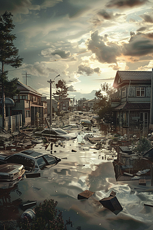 洪涝灾害夏天暴雨摄影图