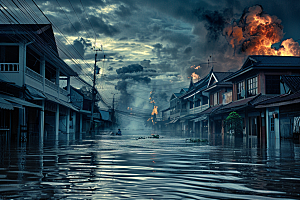 洪涝灾害洪水暴雨摄影图