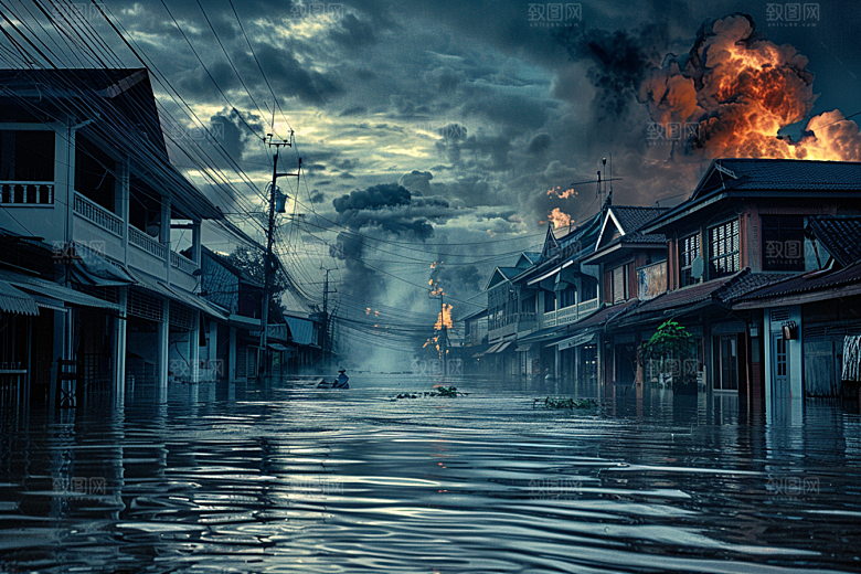 洪涝灾害洪水暴雨摄影图