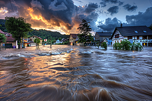 洪涝灾害夏天暴雨摄影图