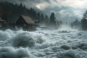洪涝灾害暴雨洪灾摄影图