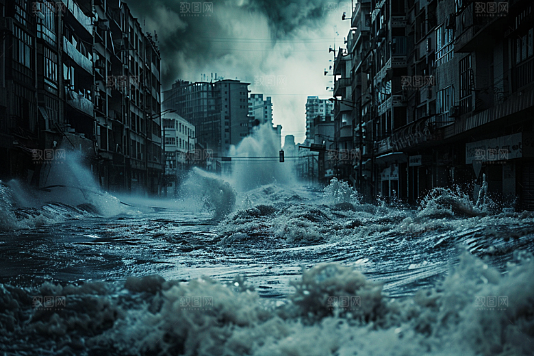 洪涝灾害暴雨极端天气摄影图