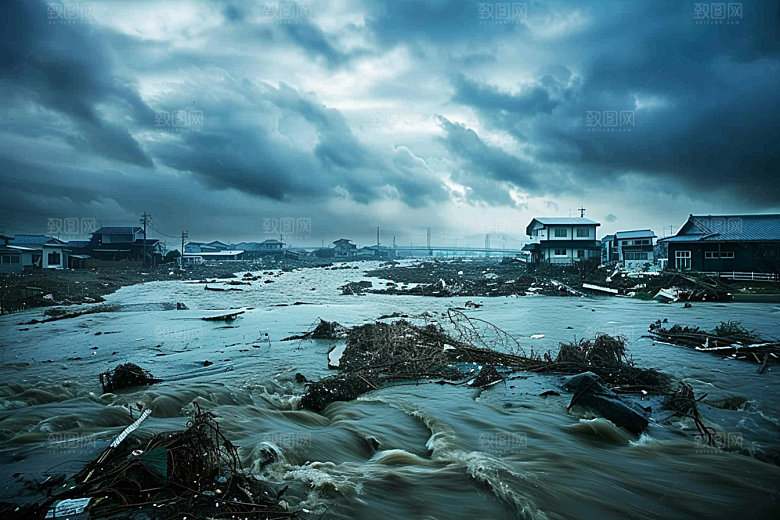 洪涝灾害泥石流极端天气摄影图