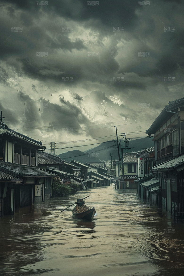 洪涝灾害暴雨极端天气摄影图