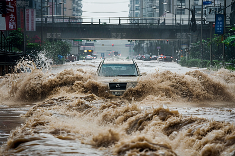 洪涝灾害夏天暴雨摄影图