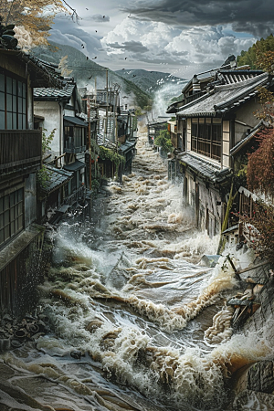 洪涝灾害自然灾害极端天气摄影图