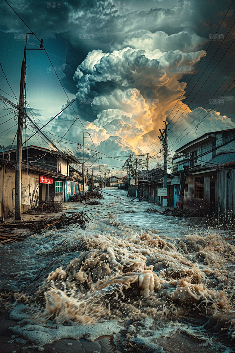 洪涝灾害恶劣天气暴雨摄影图