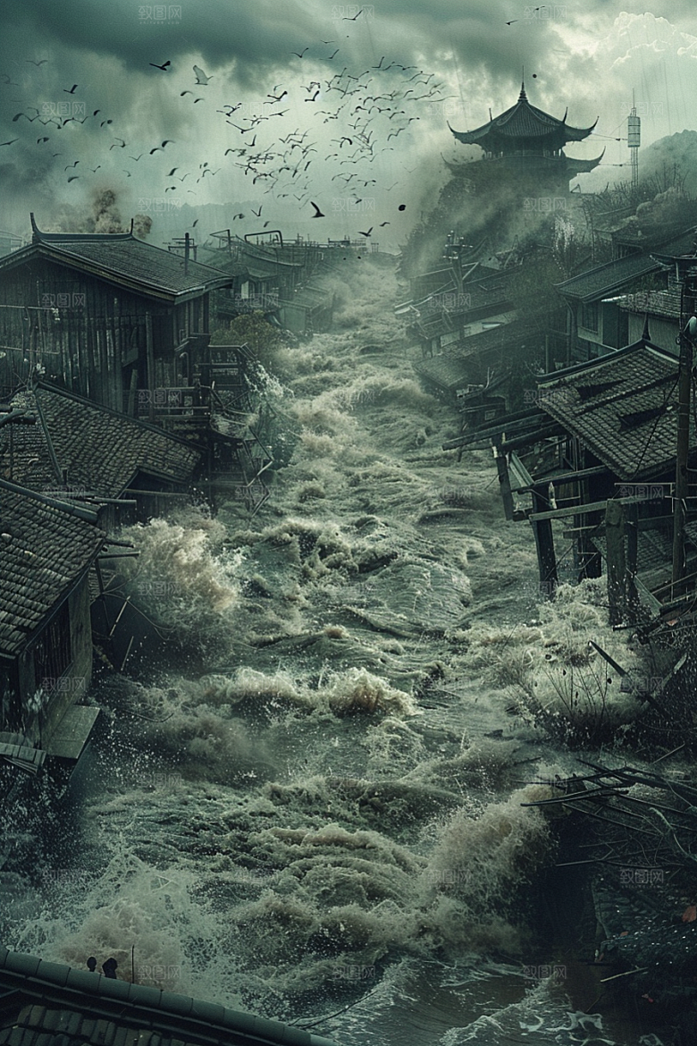 洪涝灾害泥石流暴雨摄影图