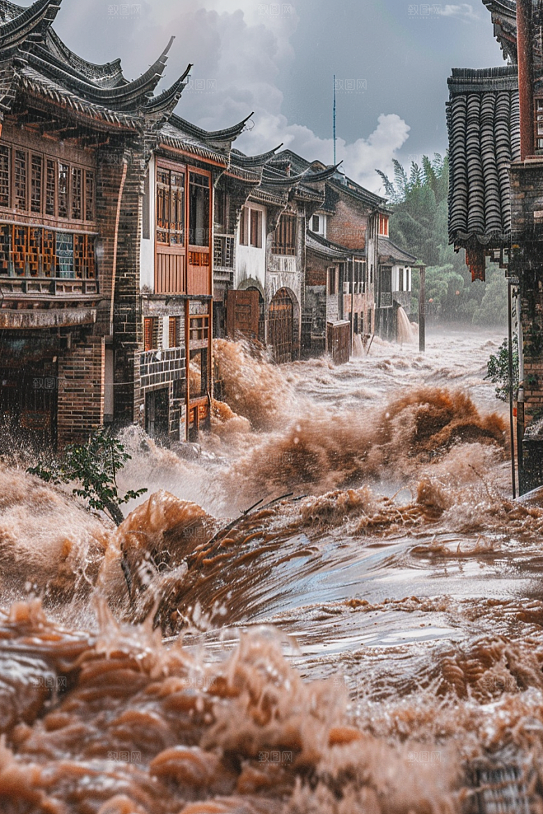 洪涝灾害洪水极端天气摄影图
