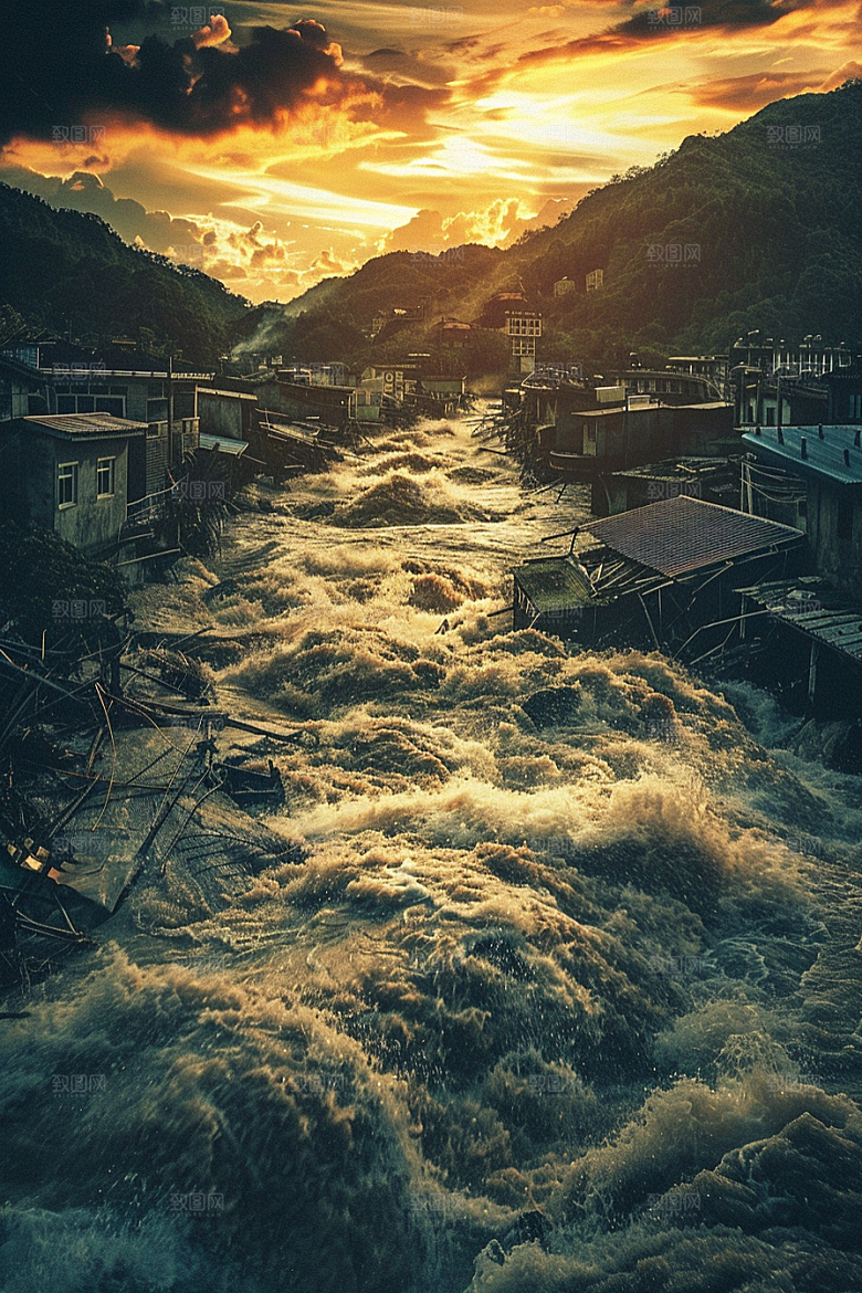 洪涝灾害泥石流恶劣天气摄影图