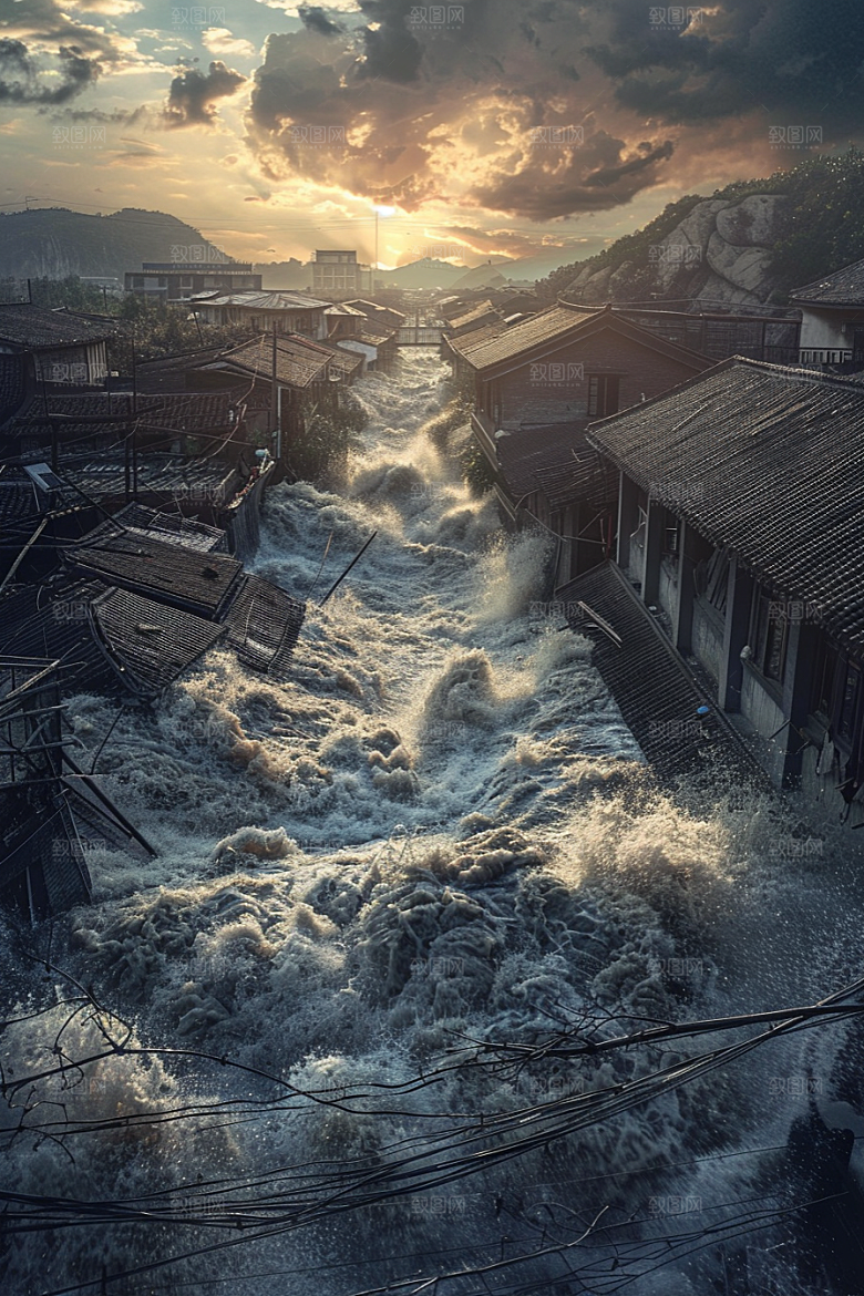 洪涝灾害高清极端天气摄影图