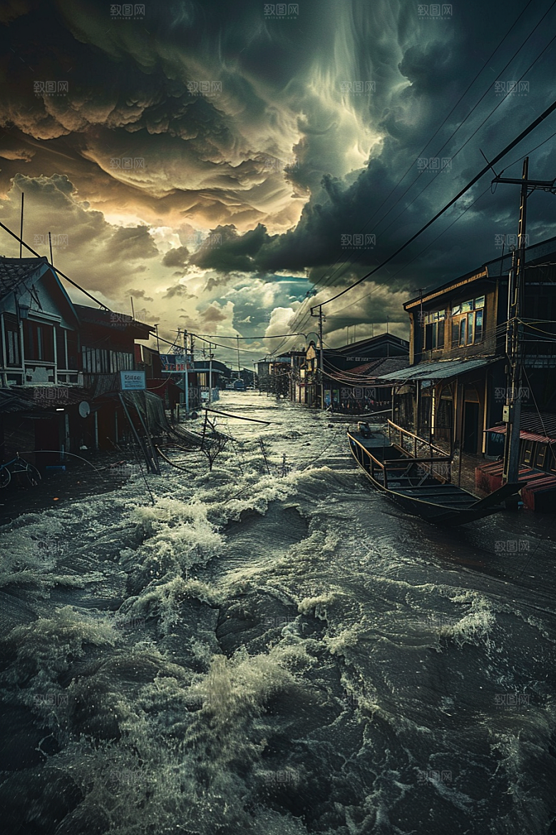 洪涝灾害暴雨极端天气摄影图