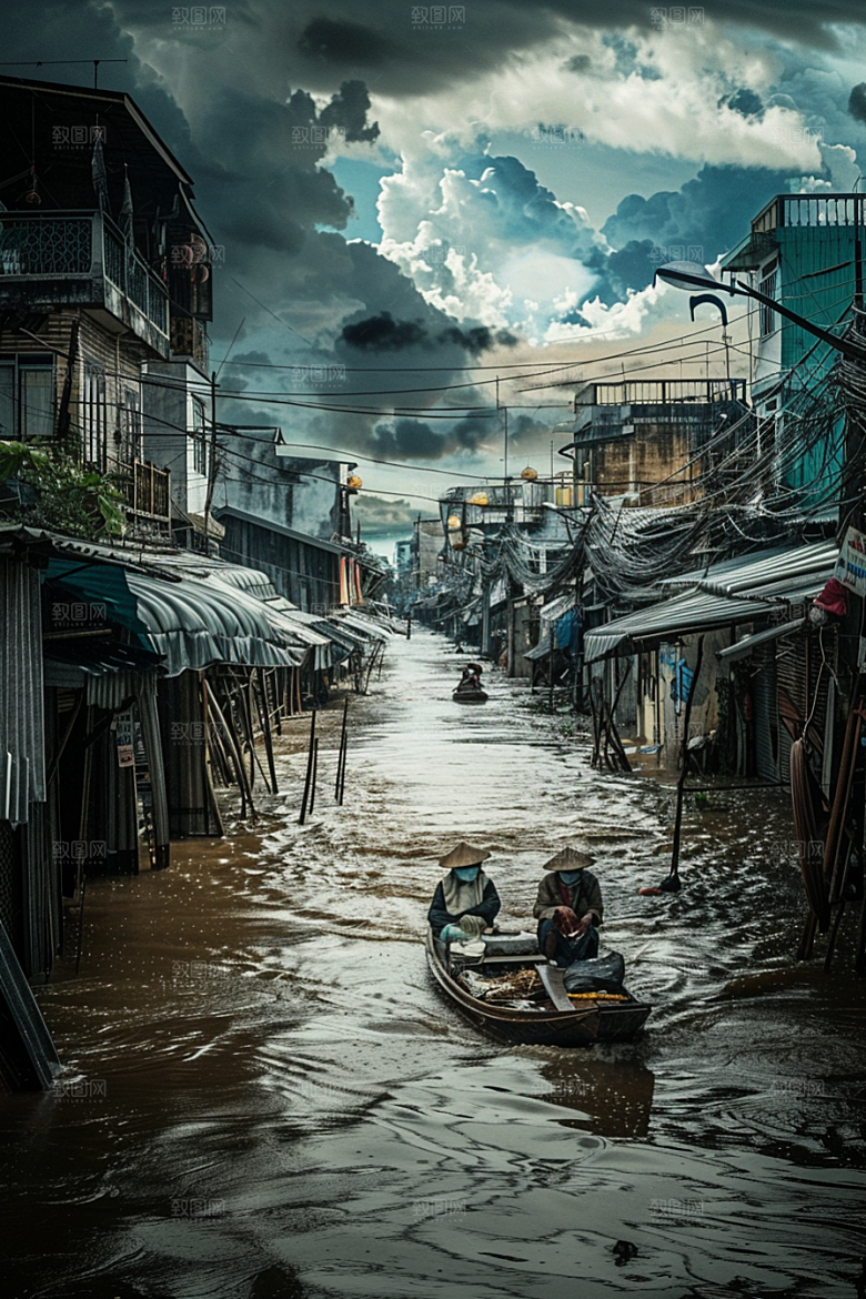 洪涝灾害夏天暴雨摄影图