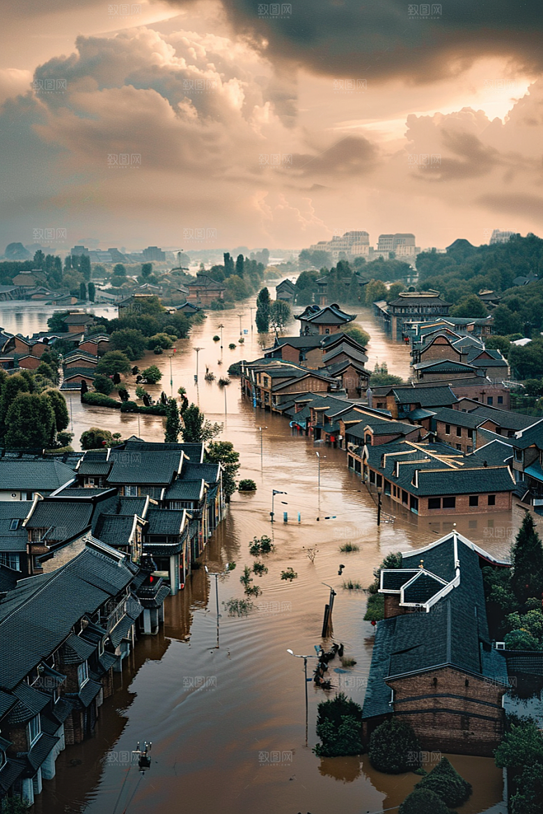 洪涝灾害暴雨抗洪抢险摄影图