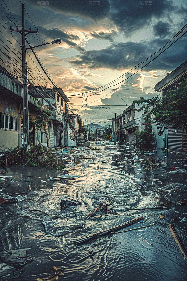 洪涝灾害泥石流极端天气摄影图