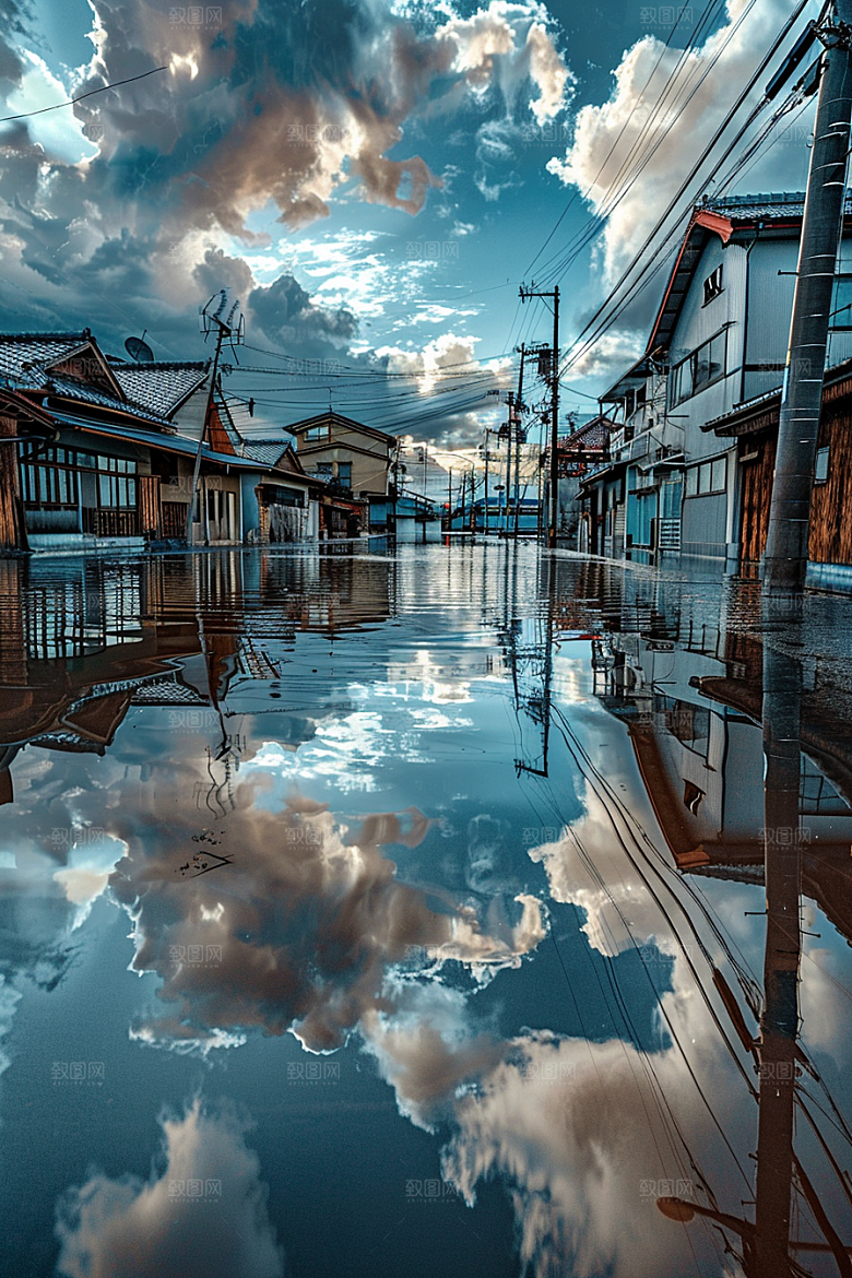 洪涝灾害泥石流城市被淹摄影图