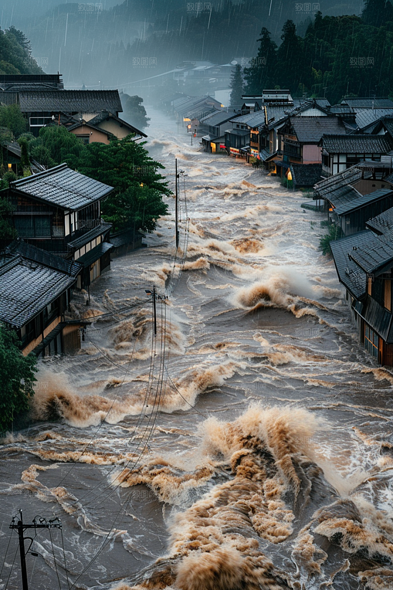 洪涝灾害城市被淹洪水摄影图