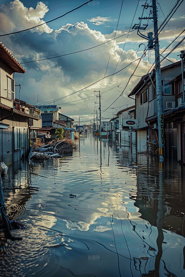 洪涝灾害暴雨城市被淹摄影图