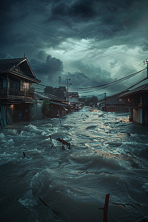 洪涝灾害泥石流暴雨摄影图
