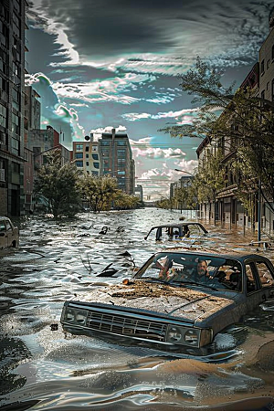洪涝灾害泥石流暴雨摄影图