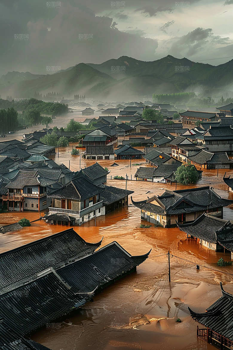 洪涝灾害自然灾害恶劣天气摄影图