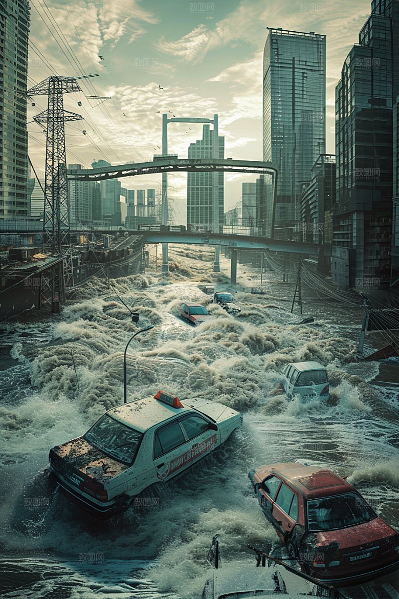 洪涝灾害洪水极端天气摄影图