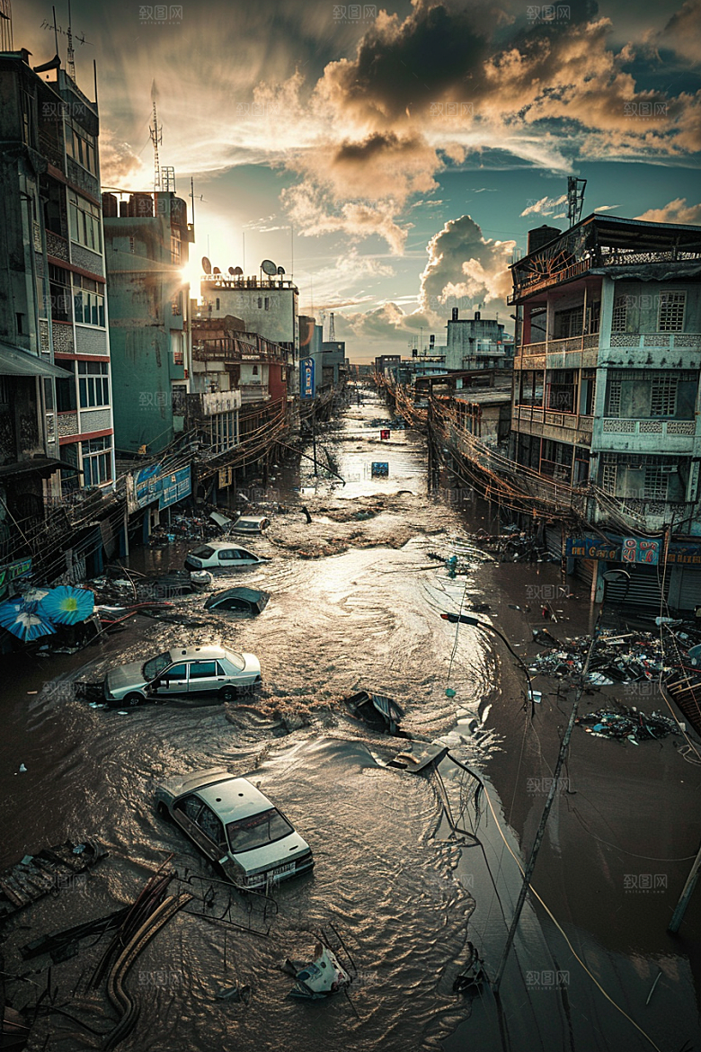 洪涝灾害极端天气恶劣天气摄影图