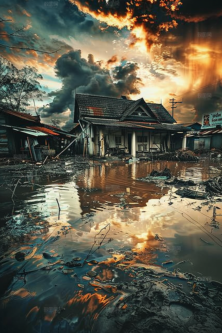 洪涝灾害暴雨夏天摄影图