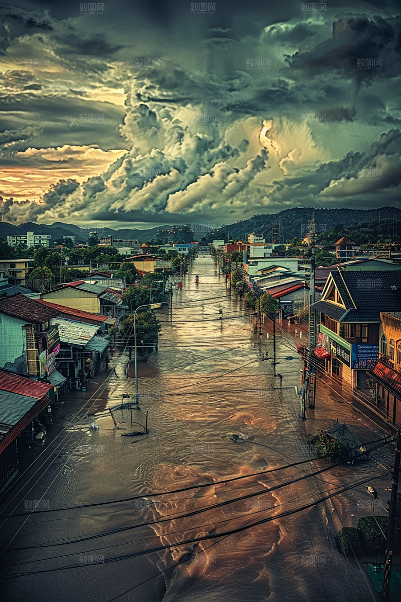 洪涝灾害暴雨夏天摄影图